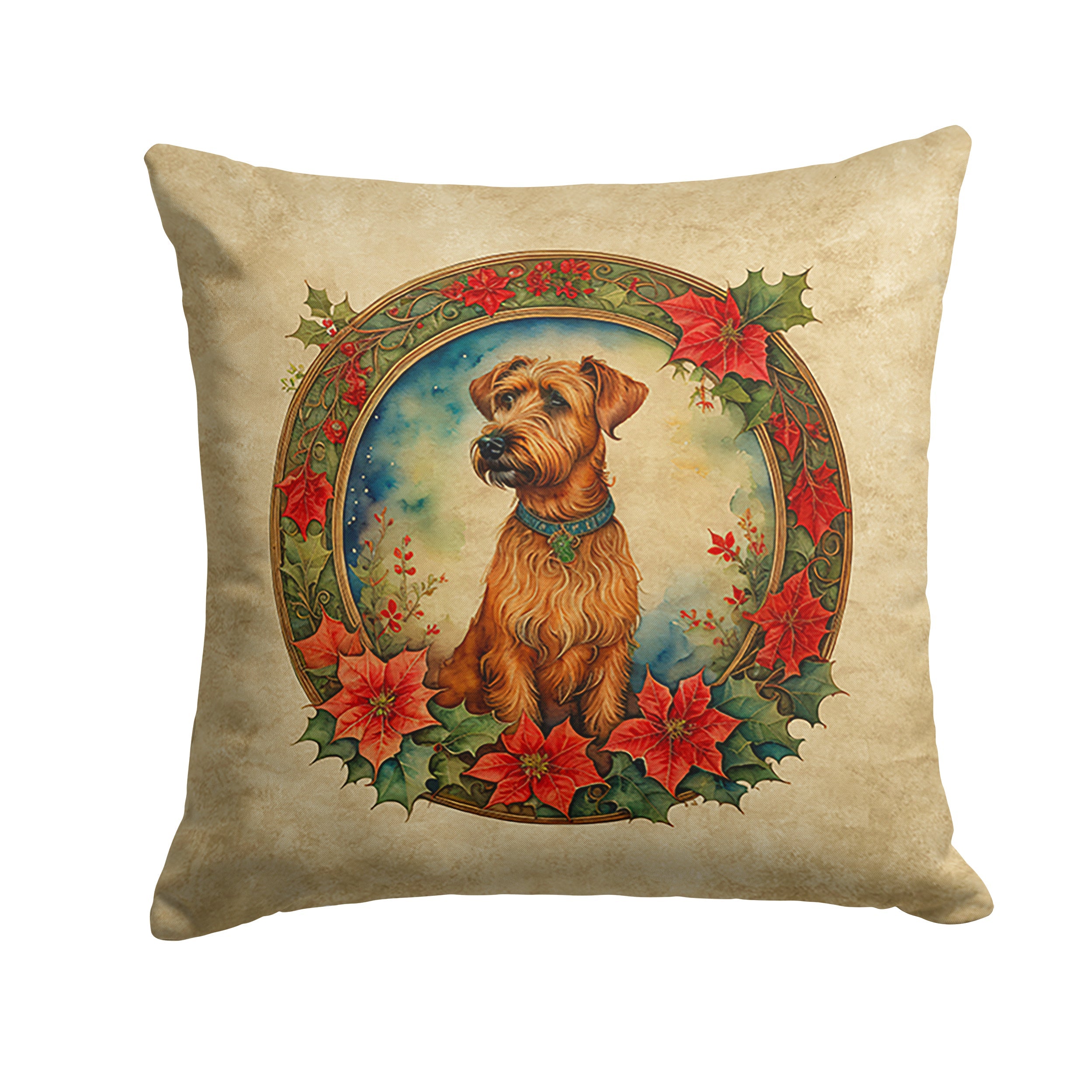 Irish Terrier Christmas Flowers Decorative Throw Pillow 18x18 Indoor Outdoor Accent Cushion, Fabric Cover with Insert for Sofa, Bed, Porch & Living Room