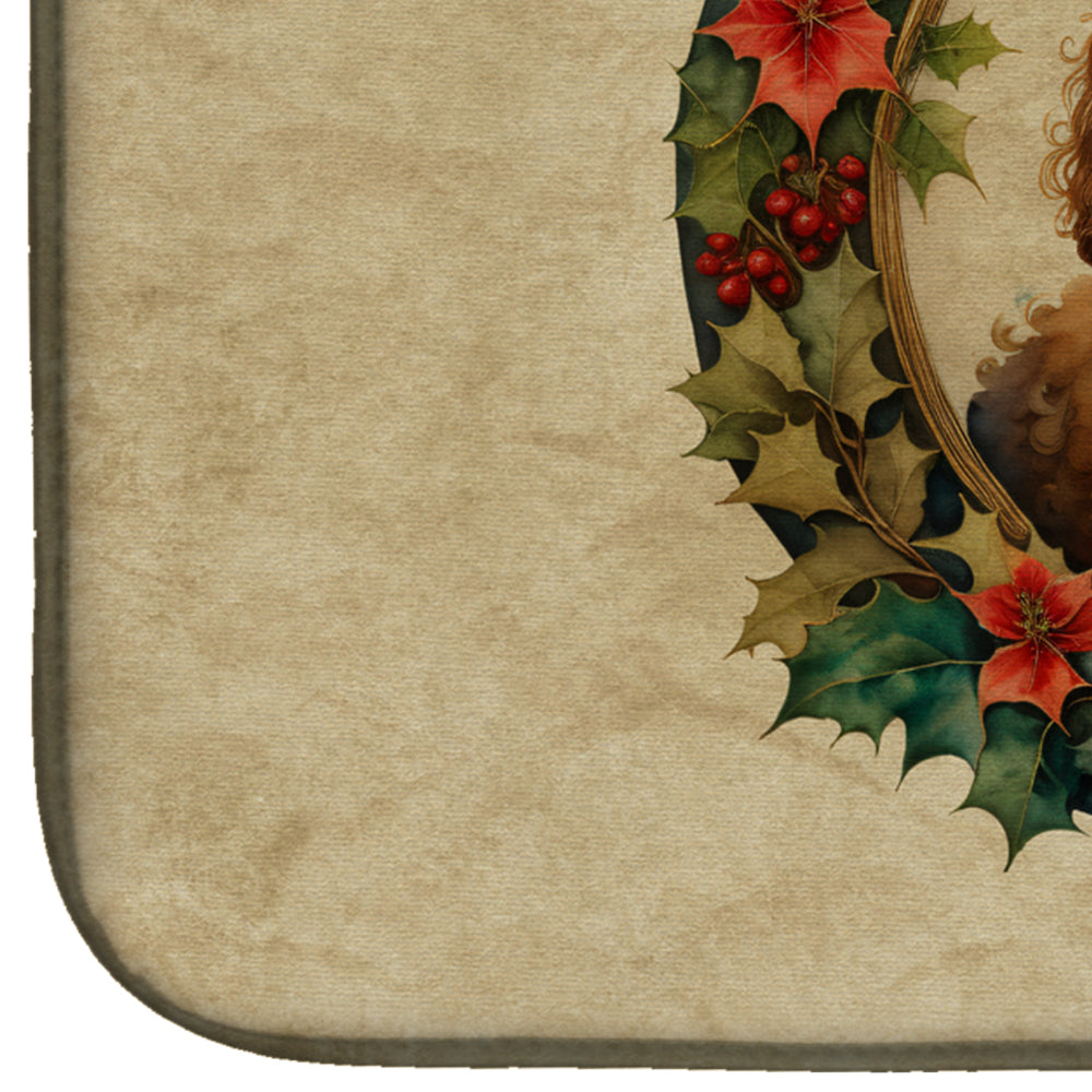 Irish Water Spaniel Christmas Flowers Dish Drying Mat Absorbent Dish Drying Mat Pad for Kitchen Counter Dish Drainer Mat for Countertop, 14 x 21", Multicolor