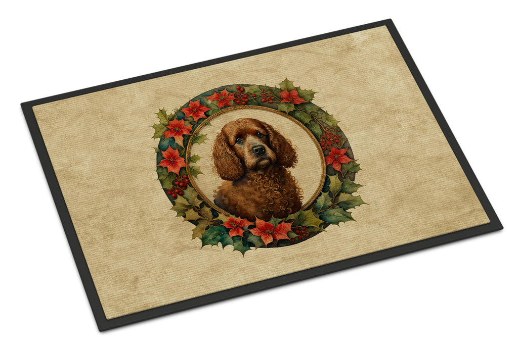 Irish Water Spaniel Christmas Flowers Doormat Indoor Outdoor 24H X 36W Front Door Mat Rugs for Entryway, Non Slip Washable Low Pile,