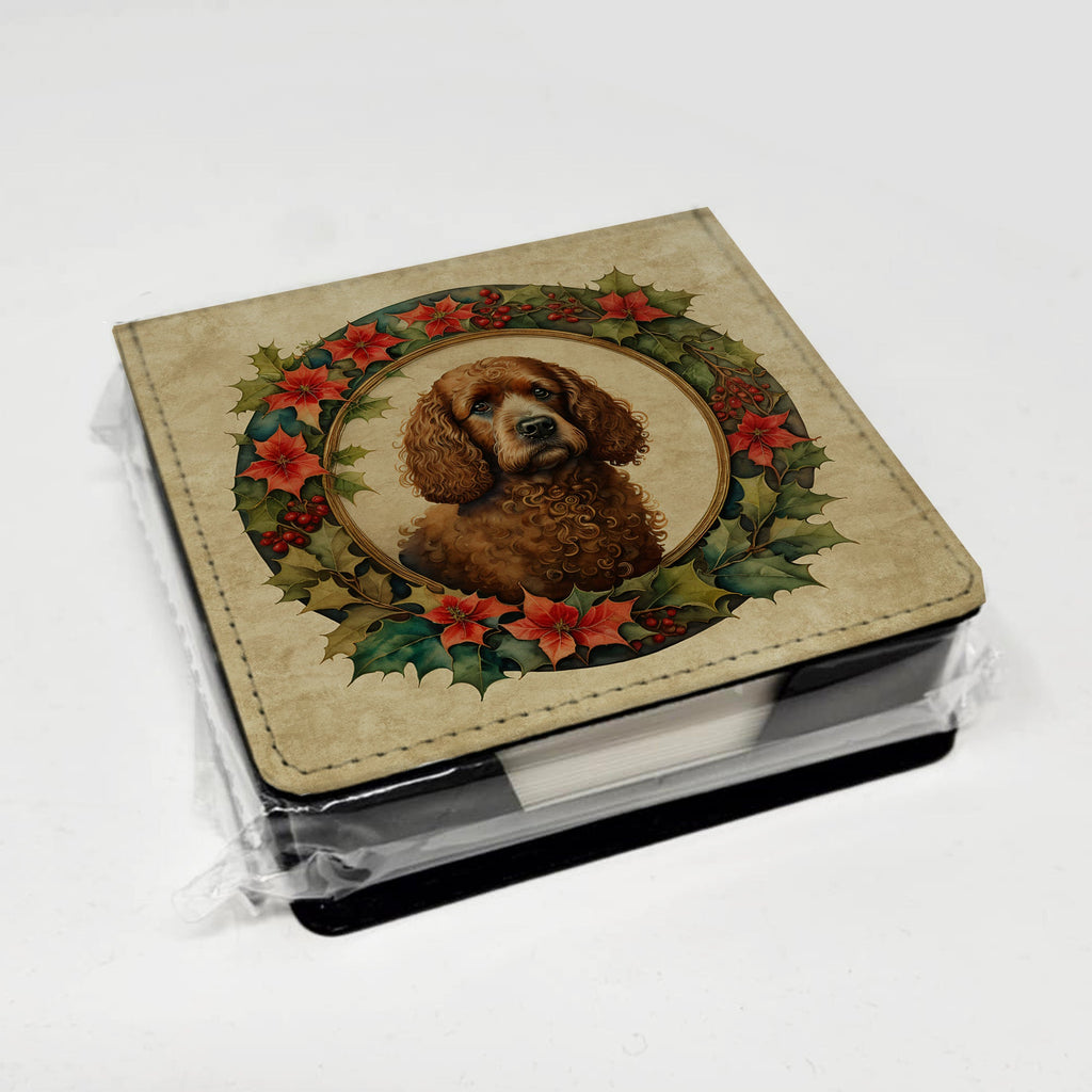 Irish Water Spaniel Christmas Flowers PU Leather Note Paper Holder with Artist-Designed Cover, Desk Accessory, Office Gift