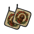 Irish Water Spaniel Christmas Flowers Pot Holder Set of 2 Heat Resistant Quilted Hot Pads 7.5 x 7.5 Inch, Insulated Kitchen Trivets for Cooking & Baking