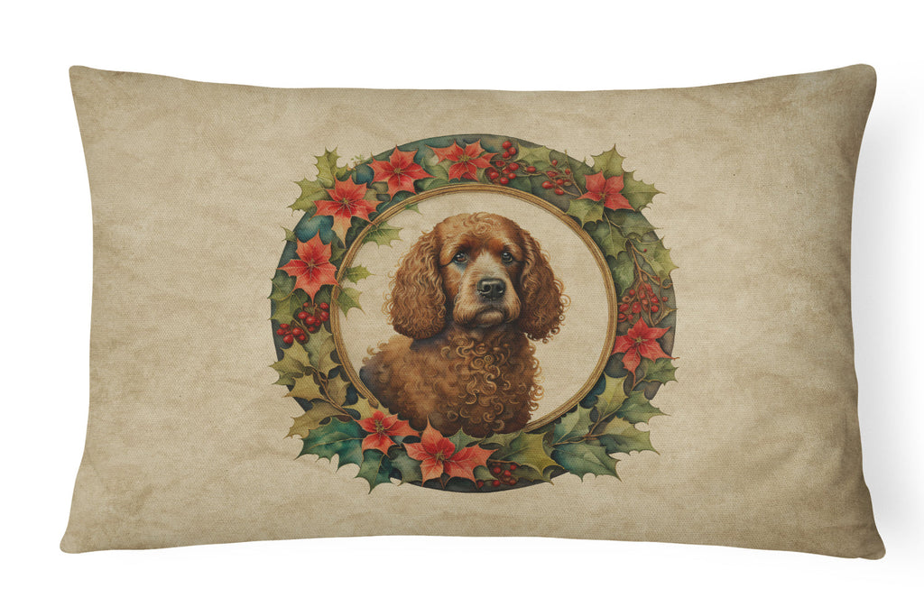 Irish Water Spaniel Christmas Flowers Decorative Throw Pillow 12x16 Indoor Outdoor Accent Cushion, Fabric Cover with Insert for Sofa, Bed, Porch & Living Room