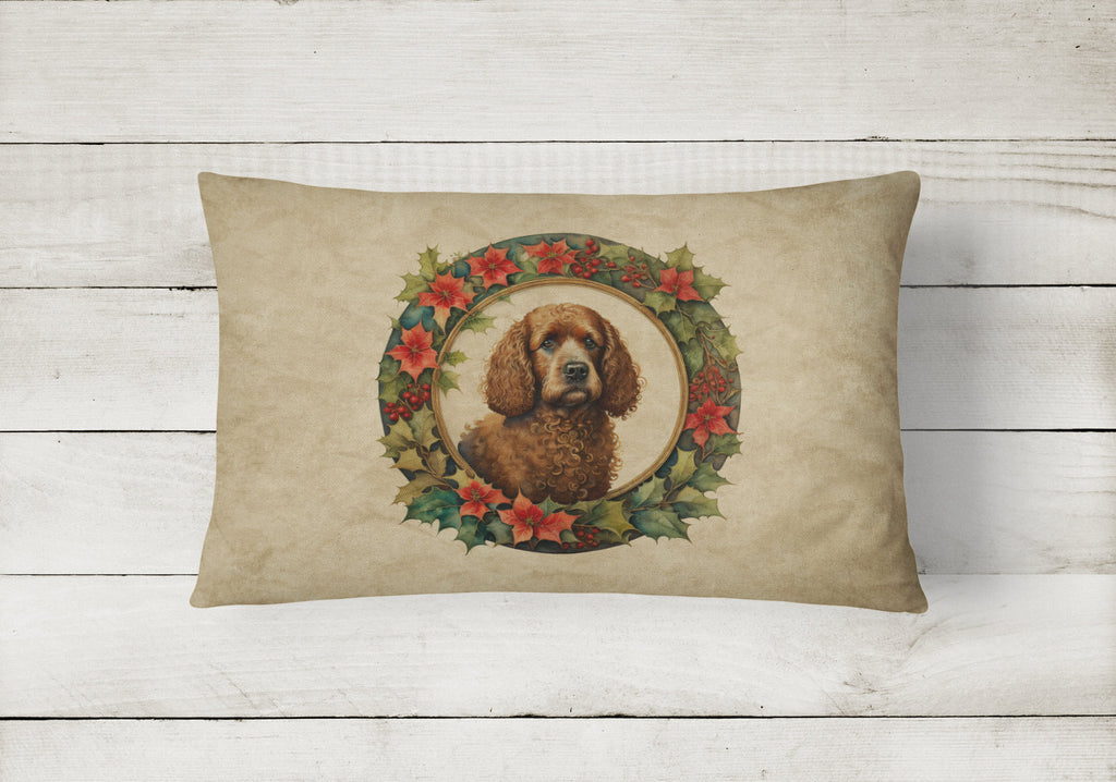 Irish Water Spaniel Christmas Flowers Decorative Throw Pillow 12x16 Indoor Outdoor Accent Cushion, Fabric Cover with Insert for Sofa, Bed, Porch & Living Room