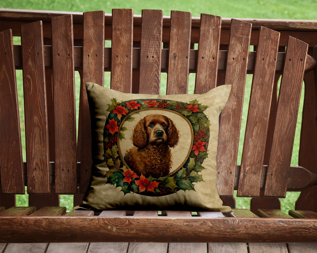 Irish Water Spaniel Christmas Flowers Decorative Throw Pillow 14x14 Indoor Outdoor Accent Cushion, Fabric Cover with Insert for Sofa, Bed, Porch & Living Room