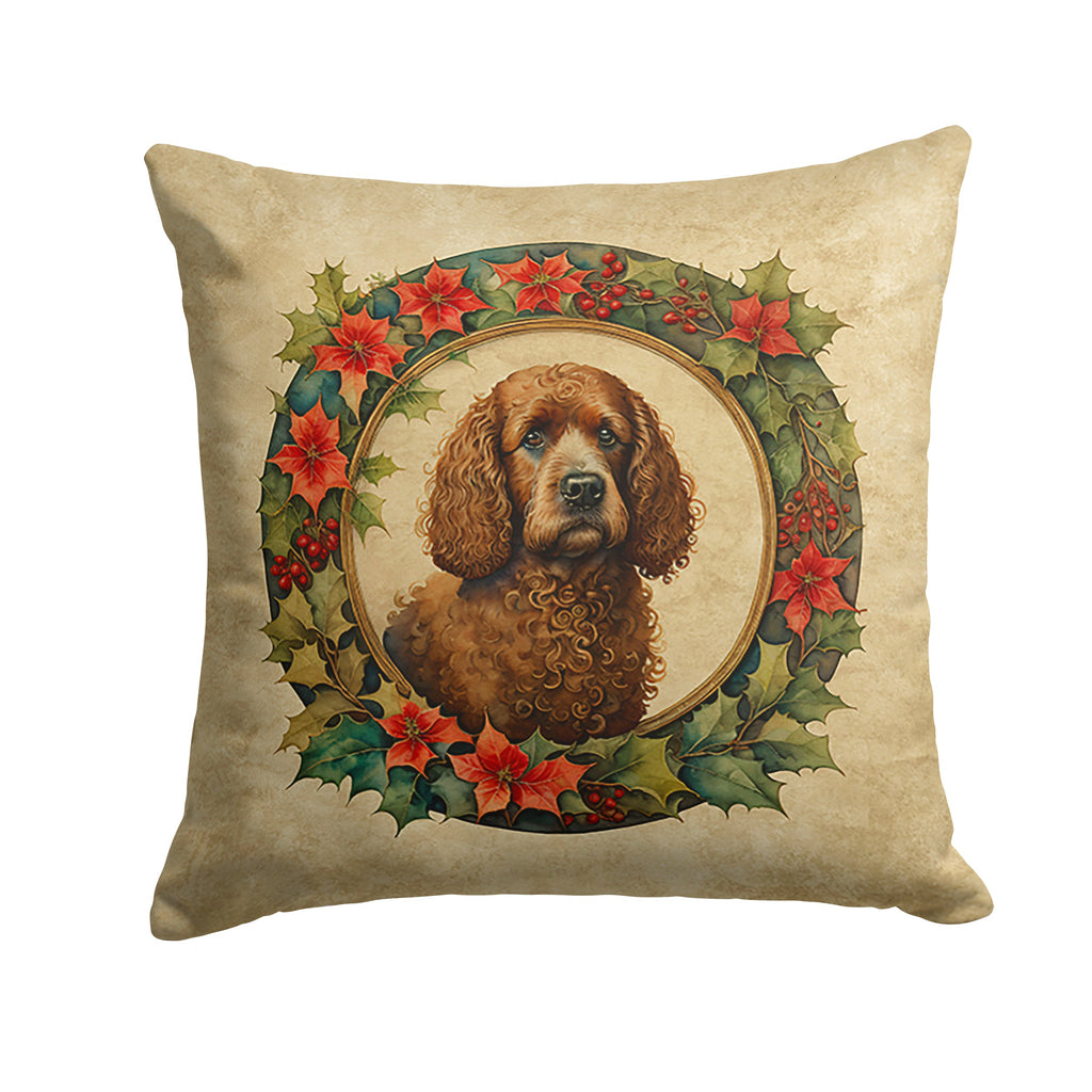 Irish Water Spaniel Christmas Flowers Decorative Throw Pillow 18x18 Indoor Outdoor Accent Cushion, Fabric Cover with Insert for Sofa, Bed, Porch & Living Room