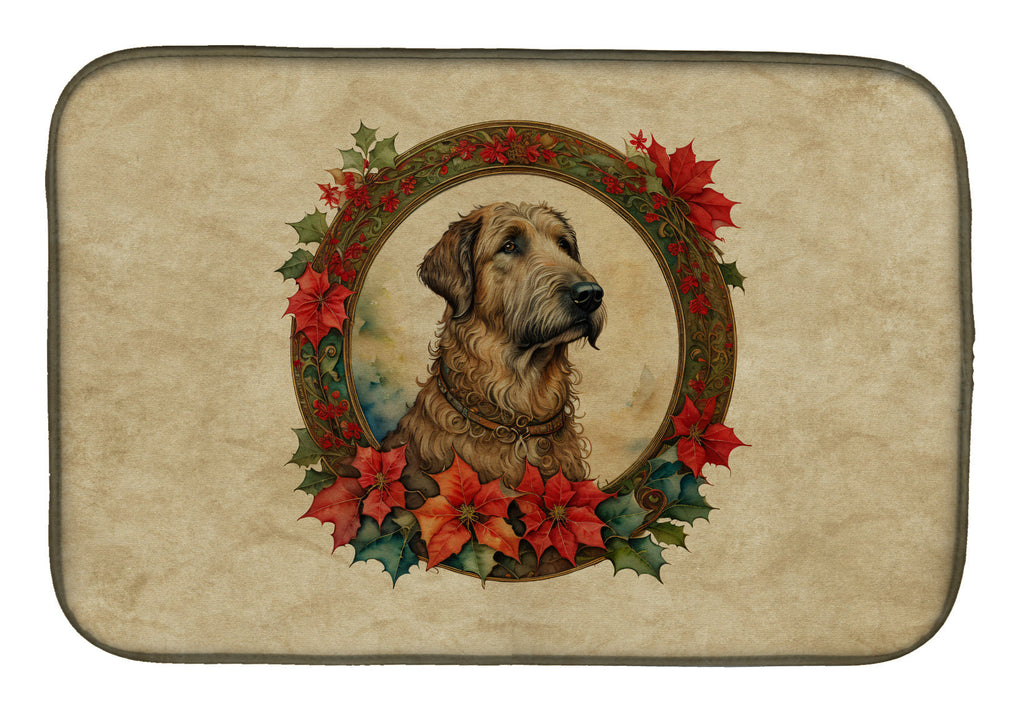 Irish Wolfhound Christmas Flowers Dish Drying Mat Absorbent Dish Drying Mat Pad for Kitchen Counter Dish Drainer Mat for Countertop, 14 x 21", Multicolor