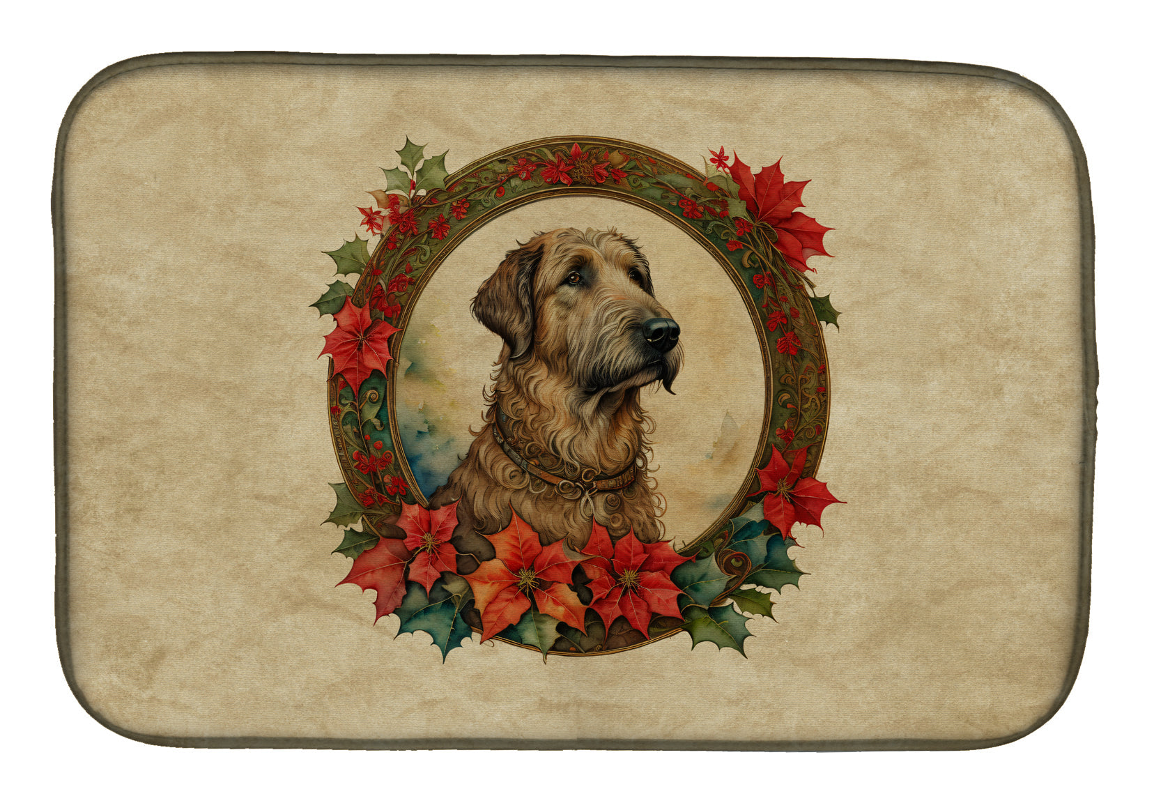 Irish Wolfhound Christmas Flowers Dish Drying Mat Absorbent Dish Drying Mat Pad for Kitchen Counter Dish Drainer Mat for Countertop, 14 x 21", Multicolor