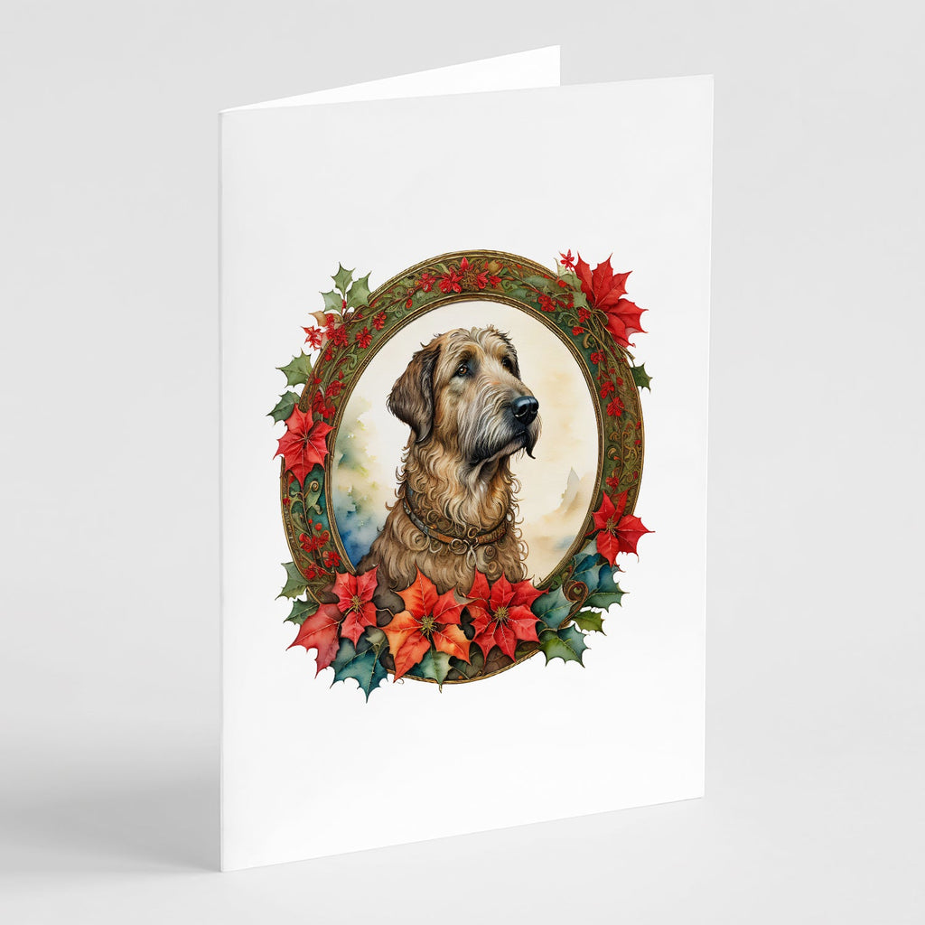 Irish Wolfhound Christmas Flowers Greeting Cards Pack of 8 Blank Cards with Envelopes Whimsical A7 Size 5x7