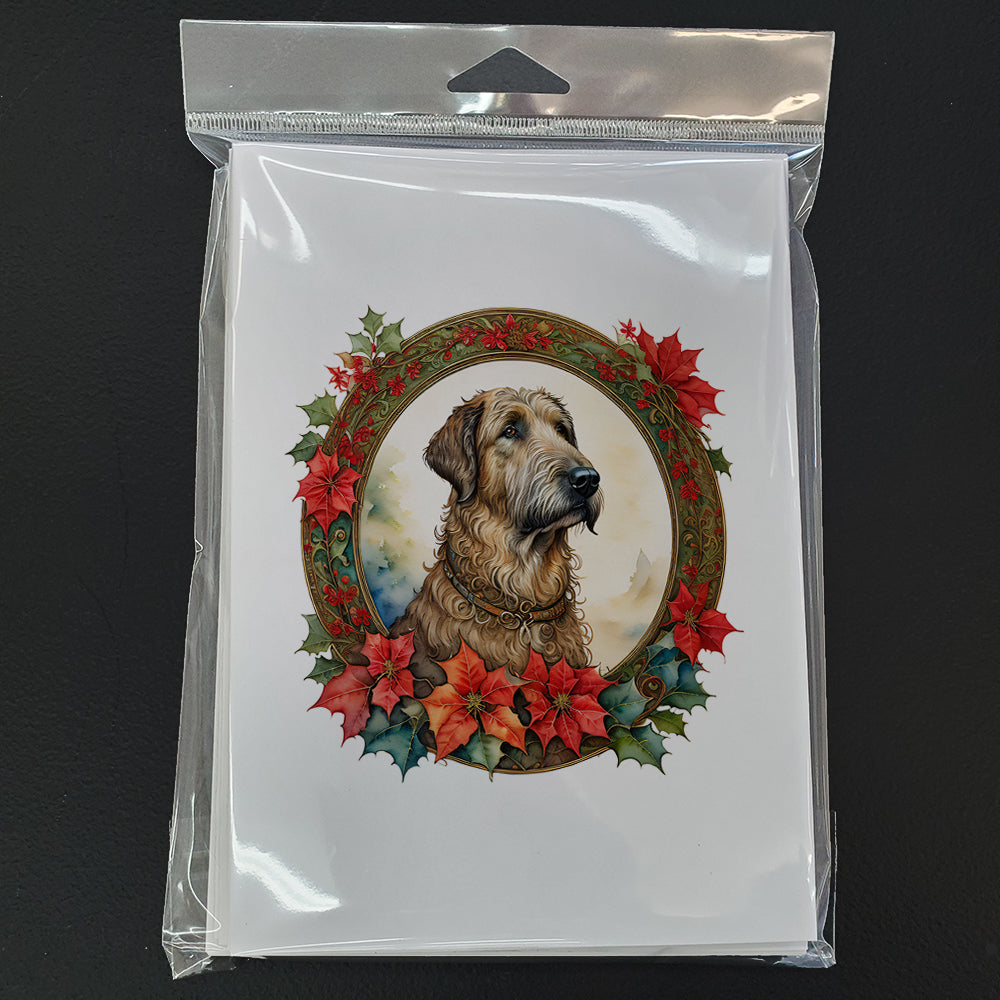 Irish Wolfhound Christmas Flowers Greeting Cards Pack of 8 Blank Cards with Envelopes Whimsical A7 Size 5x7
