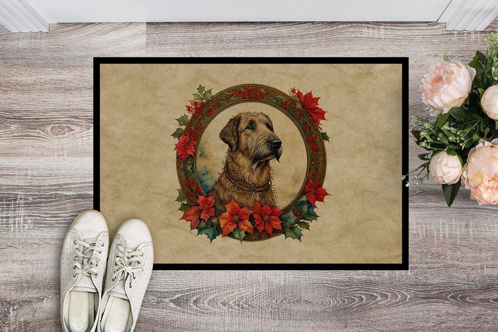 Irish Wolfhound Christmas Flowers Doormat Indoor Outdoor 18H X 27W Front Door Mat Rugs for Entryway, Non Slip Washable