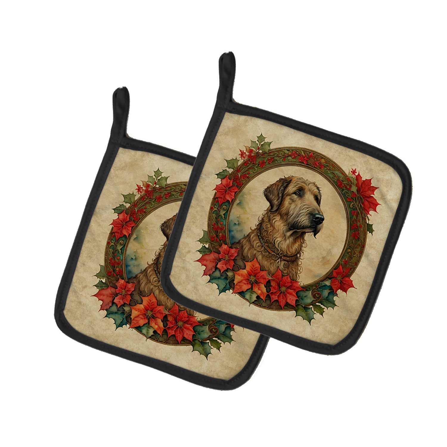 Irish Wolfhound Christmas Flowers Pot Holder Set of 2 Heat Resistant Quilted Hot Pads 7.5 x 7.5 Inch, Insulated Kitchen Trivets for Cooking & Baking