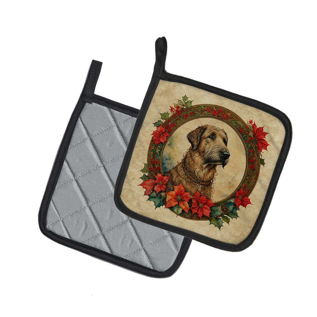 Irish Wolfhound Christmas Flowers Pot Holder Set of 2 Heat Resistant Quilted Hot Pads 7.5 x 7.5 Inch, Insulated Kitchen Trivets for Cooking & Baking