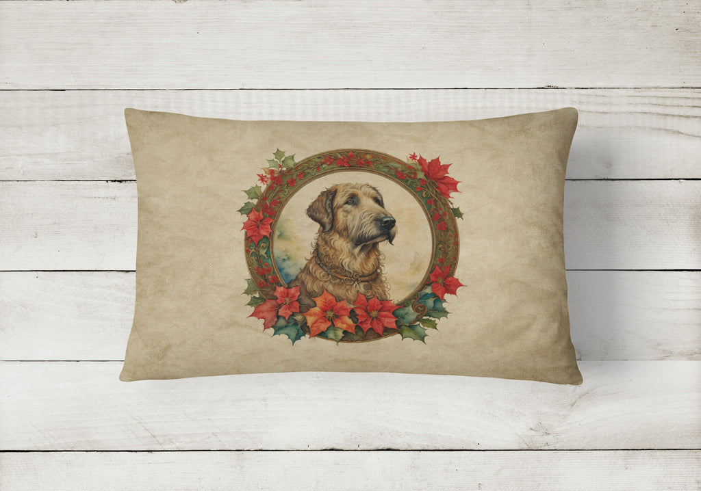 Irish Wolfhound Christmas Flowers Decorative Throw Pillow 12x16 Indoor Outdoor Accent Cushion, Fabric Cover with Insert for Sofa, Bed, Porch & Living Room