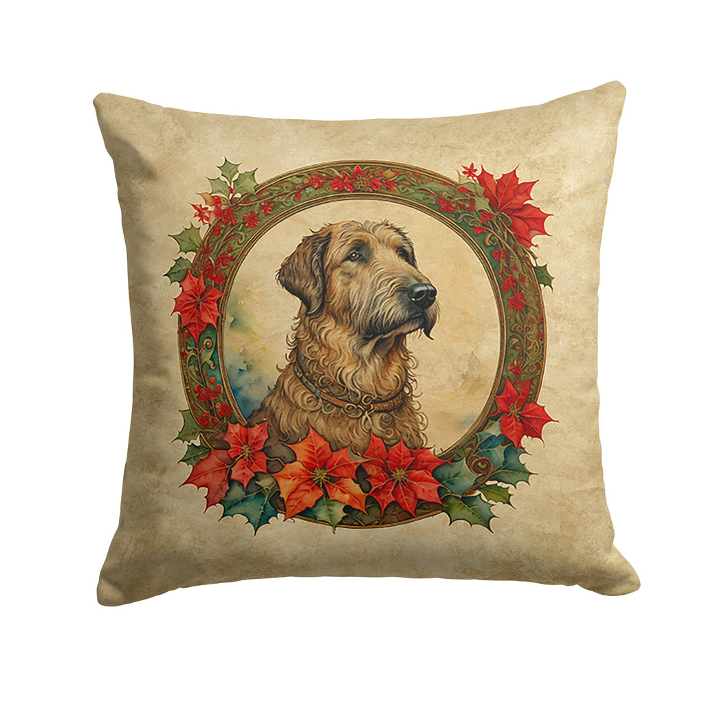 Irish Wolfhound Christmas Flowers Decorative Throw Pillow 14x14 Indoor Outdoor Accent Cushion, Fabric Cover with Insert for Sofa, Bed, Porch & Living Room