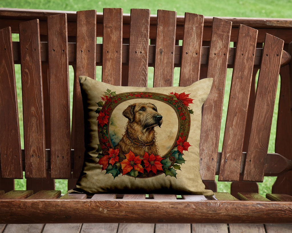 Irish Wolfhound Christmas Flowers Decorative Throw Pillow 14x14 Indoor Outdoor Accent Cushion, Fabric Cover with Insert for Sofa, Bed, Porch & Living Room