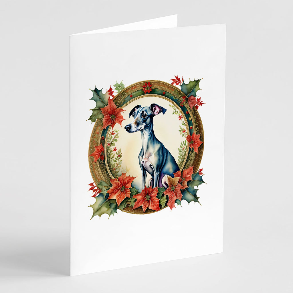 Italian Greyhound Christmas Flowers Greeting Cards Pack of 8 Blank Cards with Envelopes Whimsical A7 Size 5x7