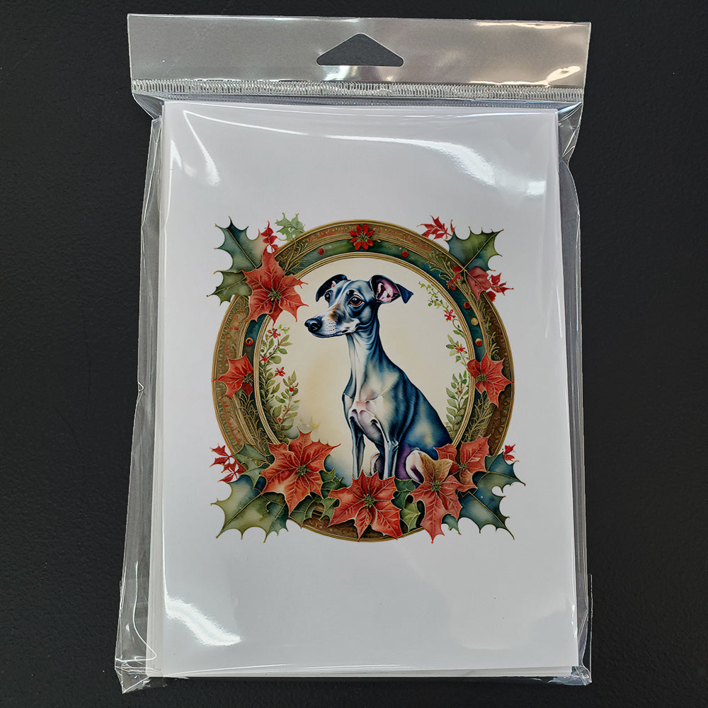 Italian Greyhound Christmas Flowers Greeting Cards Pack of 8 Blank Cards with Envelopes Whimsical A7 Size 5x7