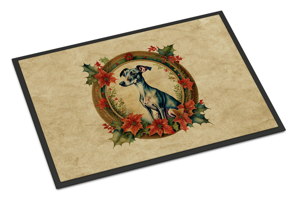 Italian Greyhound Christmas Flowers Doormat Indoor Outdoor 24H X 36W Front Door Mat Rugs for Entryway, Non Slip Washable Low Pile,