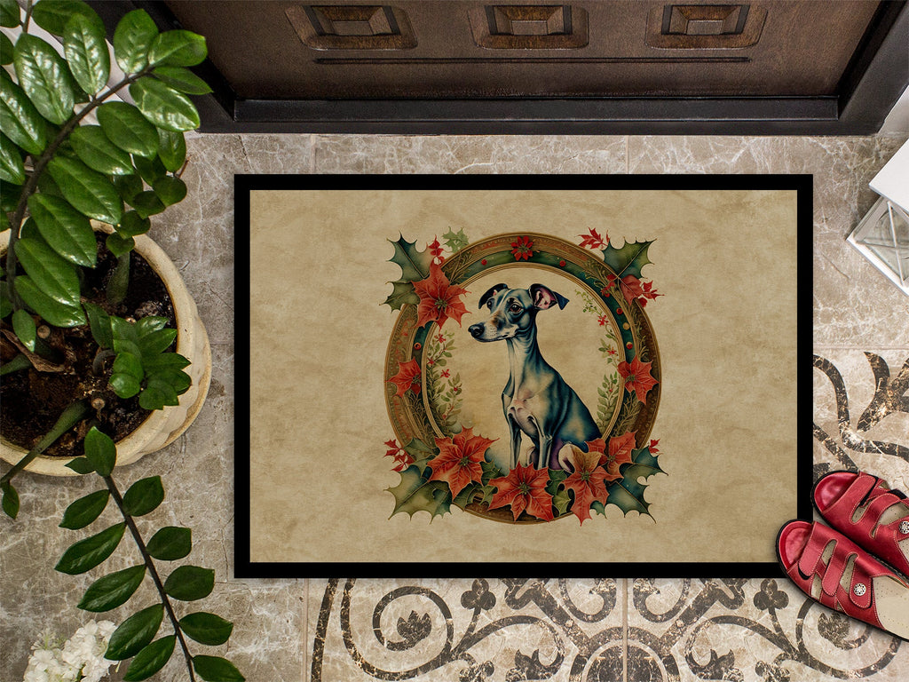 Italian Greyhound Christmas Flowers Doormat Indoor Outdoor 24H X 36W Front Door Mat Rugs for Entryway, Non Slip Washable Low Pile,
