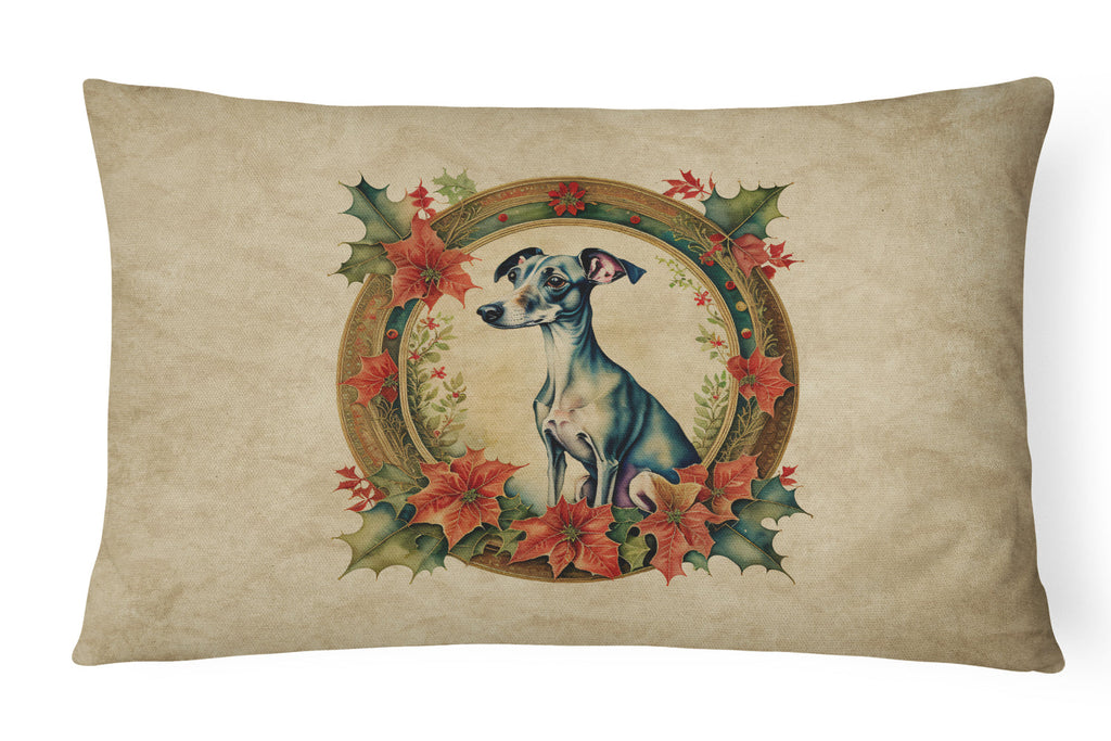 Italian Greyhound Christmas Flowers Decorative Throw Pillow 12x16 Indoor Outdoor Accent Cushion, Fabric Cover with Insert for Sofa, Bed, Porch & Living Room