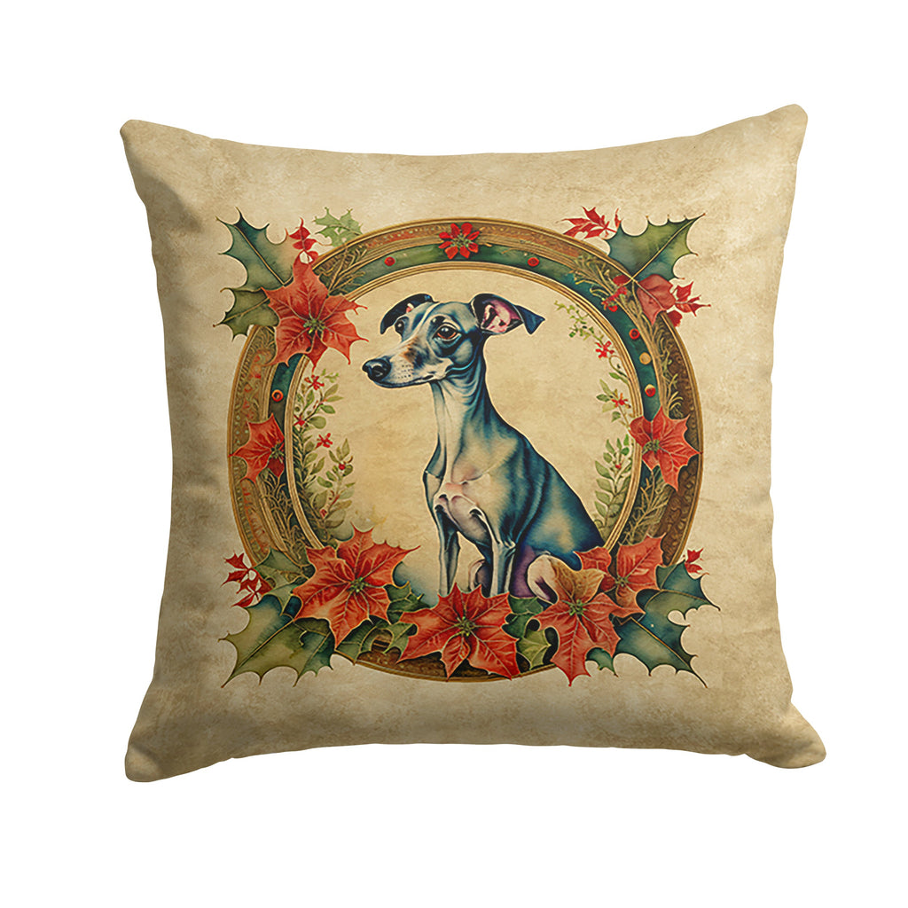 Italian Greyhound Christmas Flowers Decorative Throw Pillow 14x14 Indoor Outdoor Accent Cushion, Fabric Cover with Insert for Sofa, Bed, Porch & Living Room