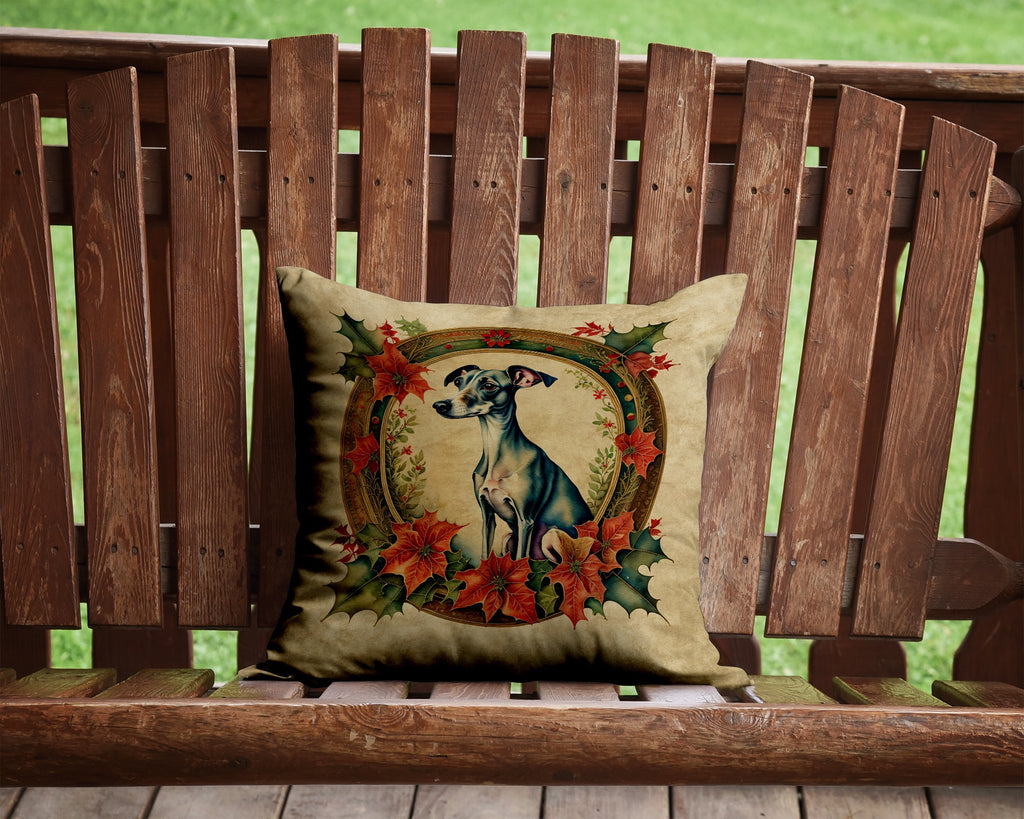 Italian Greyhound Christmas Flowers Decorative Throw Pillow 14x14 Indoor Outdoor Accent Cushion, Fabric Cover with Insert for Sofa, Bed, Porch & Living Room