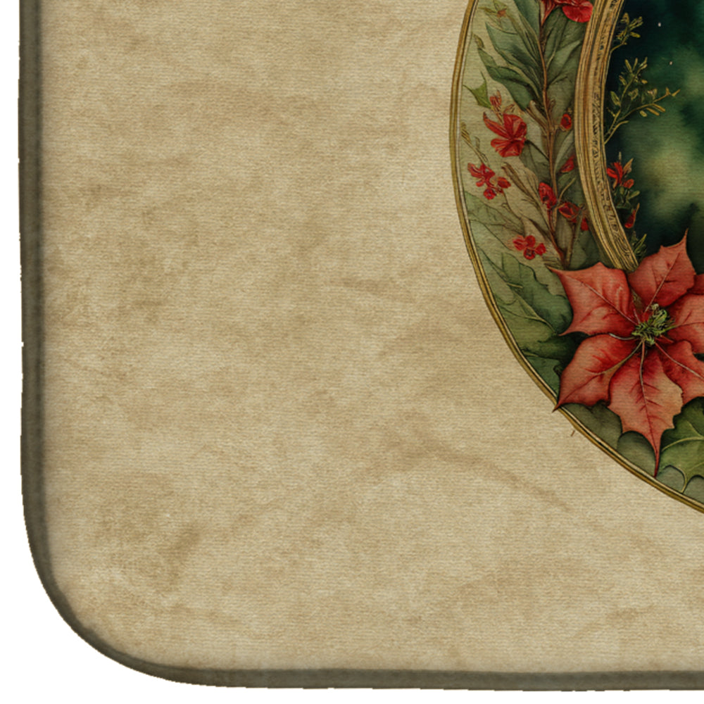 Jack Russell Terrier Christmas Flowers Dish Drying Mat Absorbent Dish Drying Mat Pad for Kitchen Counter Dish Drainer Mat for Countertop, 14 x 21", Multicolor