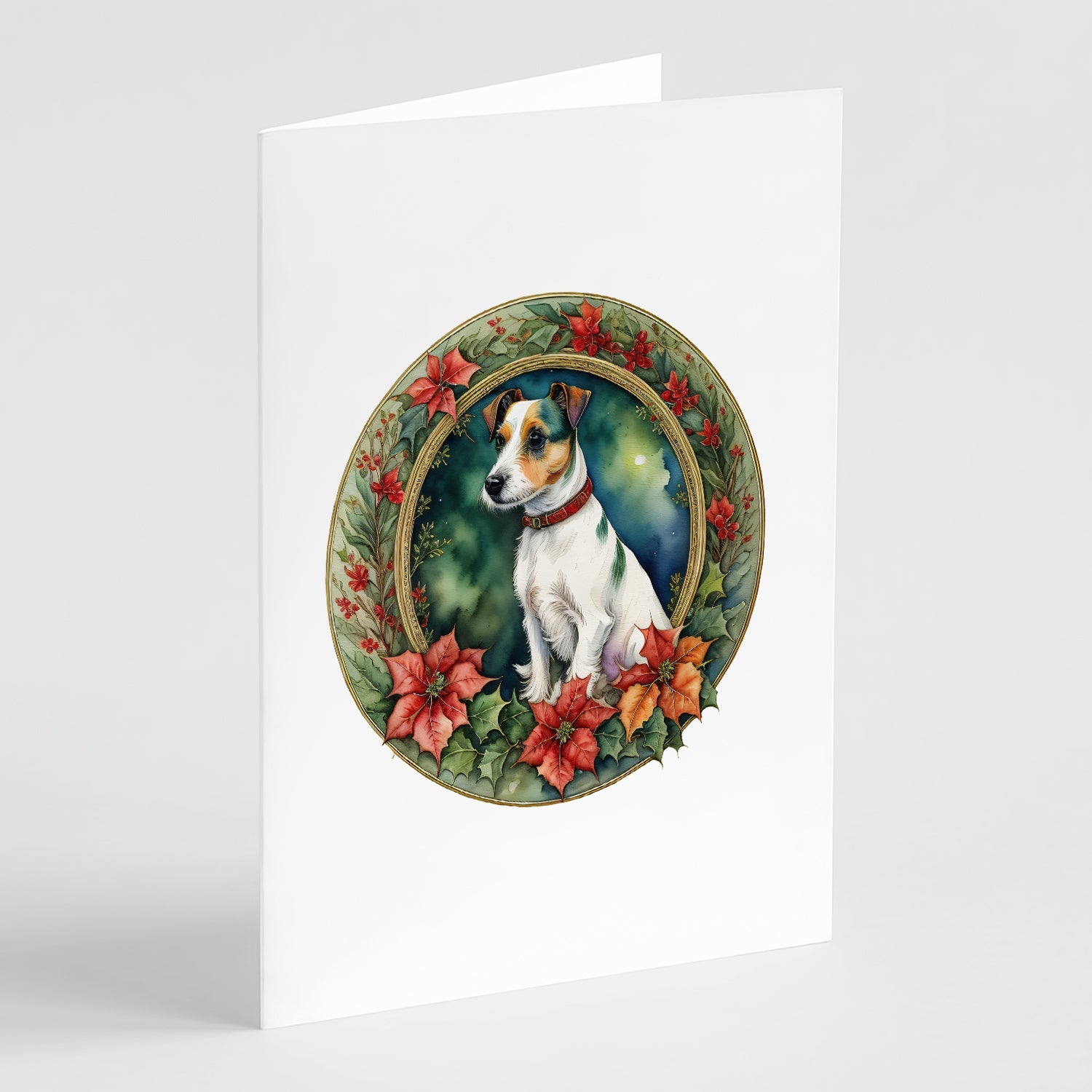 Jack Russell Terrier Christmas Flowers Greeting Cards Pack of 8 Blank Cards with Envelopes Whimsical A7 Size 5x7