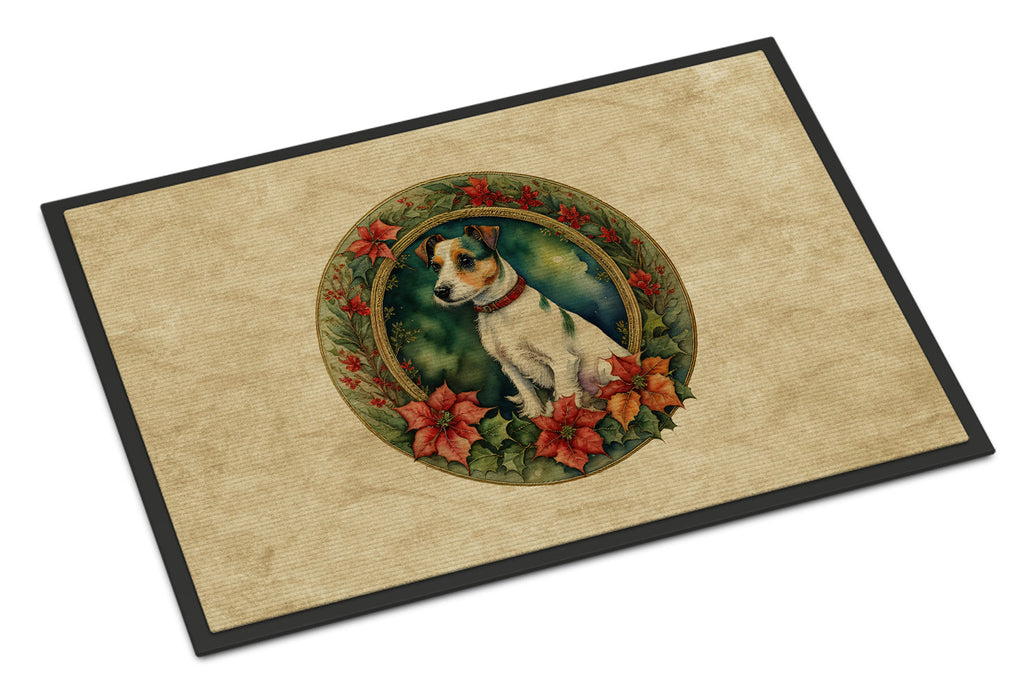 Jack Russell Terrier Christmas Flowers Doormat Indoor Outdoor 24H X 36W Front Door Mat Rugs for Entryway, Non Slip Washable Low Pile,