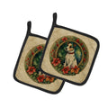 Jack Russell Terrier Christmas Flowers Pot Holder Set of 2 Heat Resistant Quilted Hot Pads 7.5 x 7.5 Inch, Insulated Kitchen Trivets for Cooking & Baking