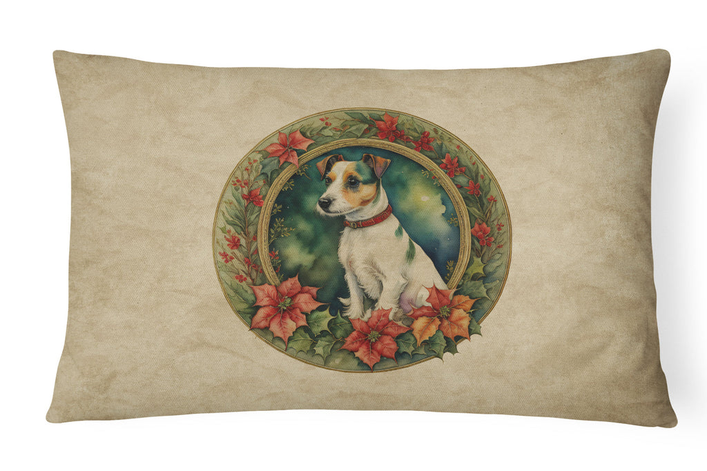 Jack Russell Terrier Christmas Flowers Decorative Throw Pillow 12x16 Indoor Outdoor Accent Cushion, Fabric Cover with Insert for Sofa, Bed, Porch & Living Room