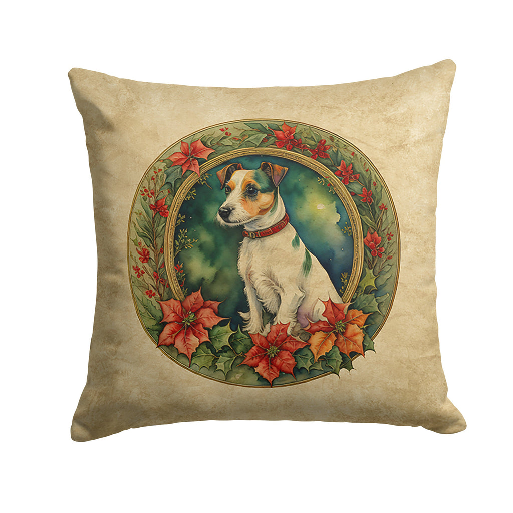 Jack Russell Terrier Christmas Flowers Decorative Throw Pillow 18x18 Indoor Outdoor Accent Cushion, Fabric Cover with Insert for Sofa, Bed, Porch & Living Room