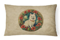 Japanese Spitz Christmas Flowers Decorative Throw Pillow 12x16 Indoor Outdoor Accent Cushion, Fabric Cover with Insert for Sofa, Bed, Porch & Living Room