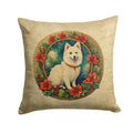 Japanese Spitz Christmas Flowers Decorative Throw Pillow 14x14 Indoor Outdoor Accent Cushion, Fabric Cover with Insert for Sofa, Bed, Porch & Living Room