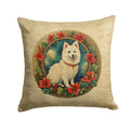 Japanese Spitz Christmas Flowers Decorative Throw Pillow 18x18 Indoor Outdoor Accent Cushion, Fabric Cover with Insert for Sofa, Bed, Porch & Living Room