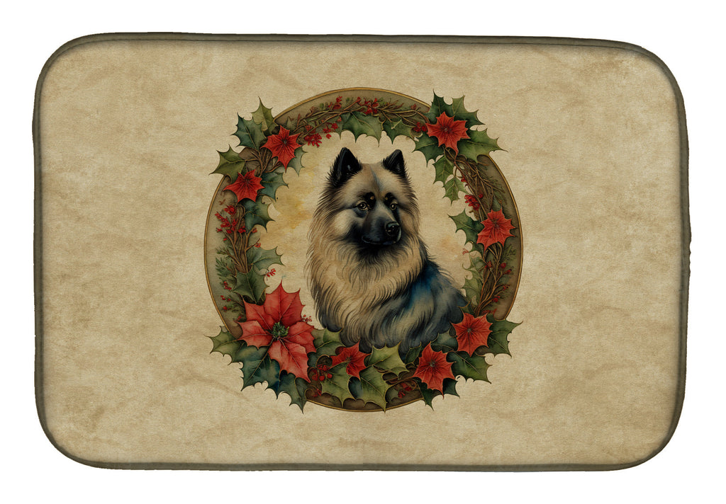 Keeshond Christmas Flowers Dish Drying Mat Absorbent Dish Drying Mat Pad for Kitchen Counter Dish Drainer Mat for Countertop, 14 x 21", Multicolor