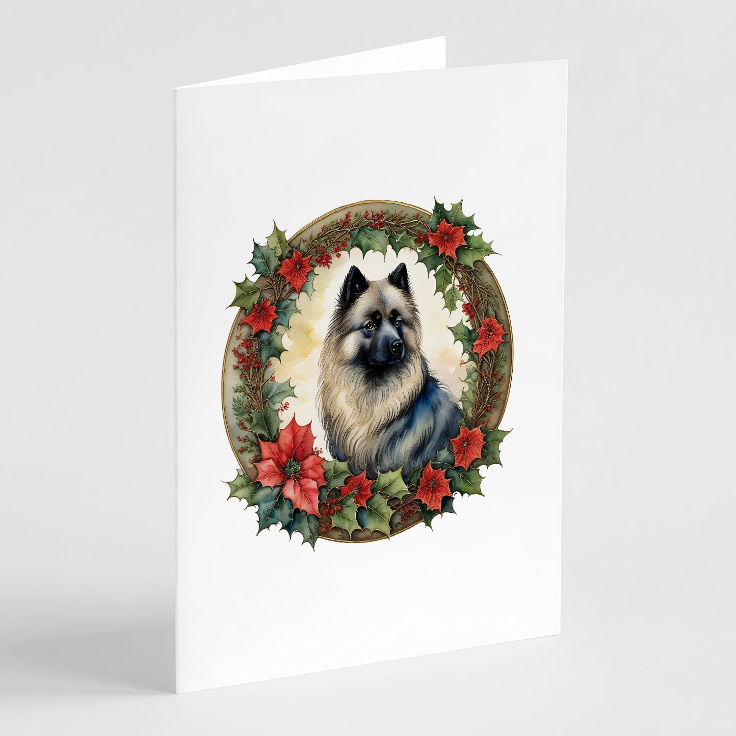 Keeshond Christmas Flowers Greeting Cards Pack of 8 Blank Cards with Envelopes Whimsical A7 Size 5x7