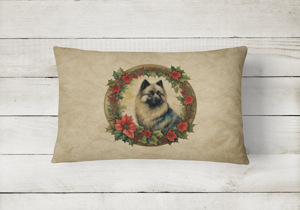 Keeshond Christmas Flowers Decorative Throw Pillow 12x16 Indoor Outdoor Accent Cushion, Fabric Cover with Insert for Sofa, Bed, Porch & Living Room