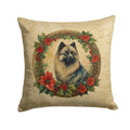 Keeshond Christmas Flowers Decorative Throw Pillow 14x14 Indoor Outdoor Accent Cushion, Fabric Cover with Insert for Sofa, Bed, Porch & Living Room