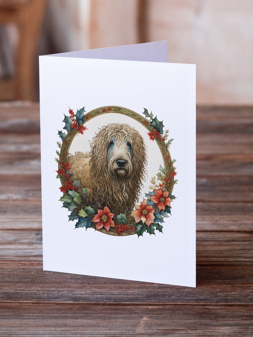 Komondor Christmas Flowers Greeting Cards Pack of 8 Blank Cards with Envelopes Whimsical A7 Size 5x7