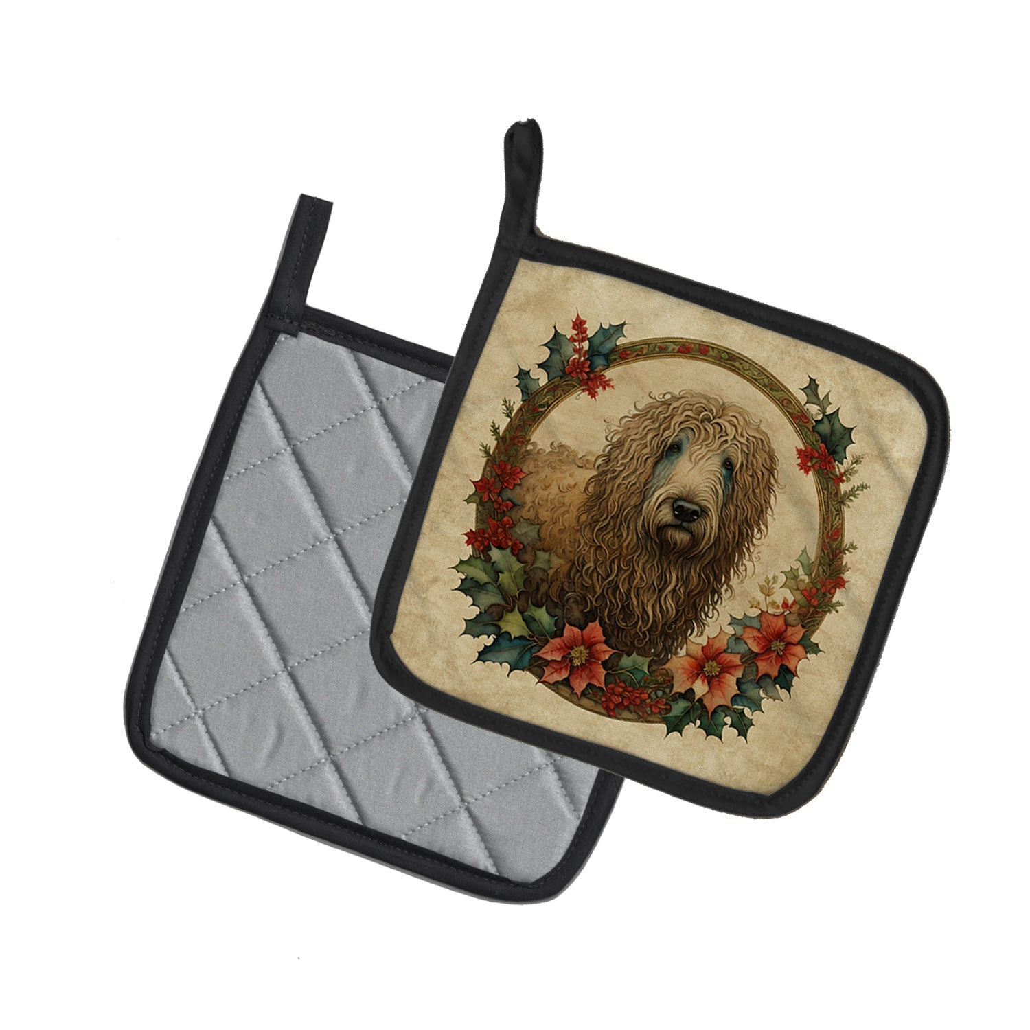 Komondor Christmas Flowers Pot Holder Set of 2 Heat Resistant Quilted Hot Pads 7.5 x 7.5 Inch, Insulated Kitchen Trivets for Cooking & Baking