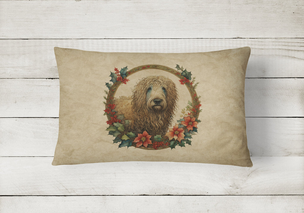 Komondor Christmas Flowers Decorative Throw Pillow 12x16 Indoor Outdoor Accent Cushion, Fabric Cover with Insert for Sofa, Bed, Porch & Living Room