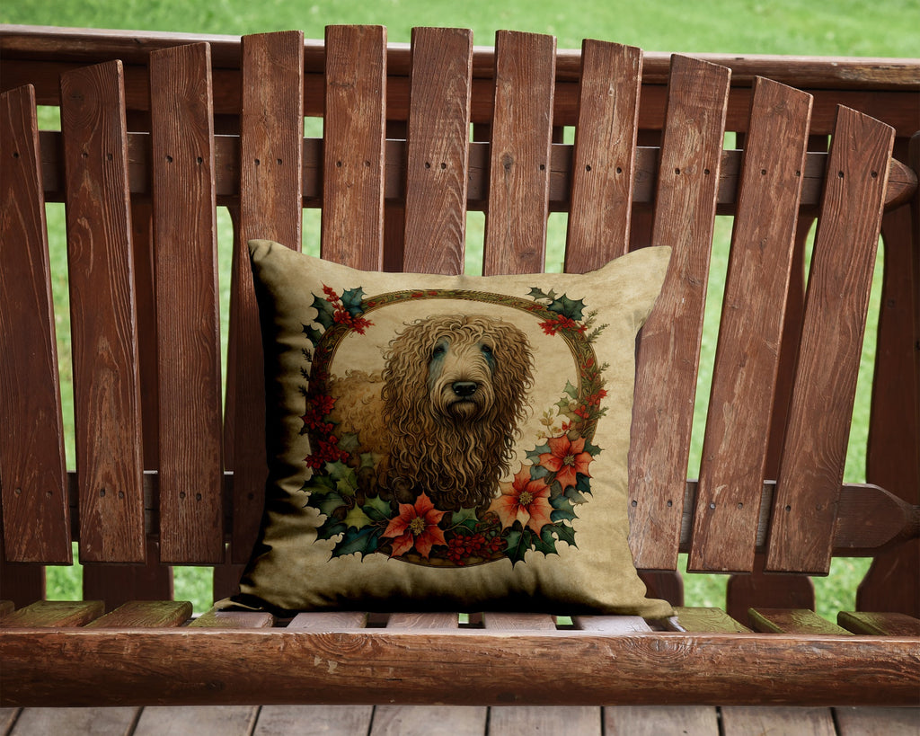 Komondor Christmas Flowers Decorative Throw Pillow 14x14 Indoor Outdoor Accent Cushion, Fabric Cover with Insert for Sofa, Bed, Porch & Living Room