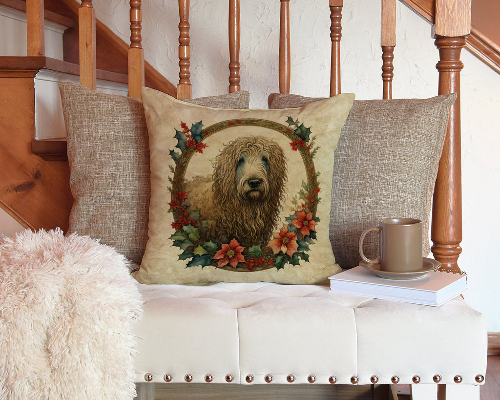 Komondor Christmas Flowers Decorative Throw Pillow 14x14 Indoor Outdoor Accent Cushion, Fabric Cover with Insert for Sofa, Bed, Porch & Living Room