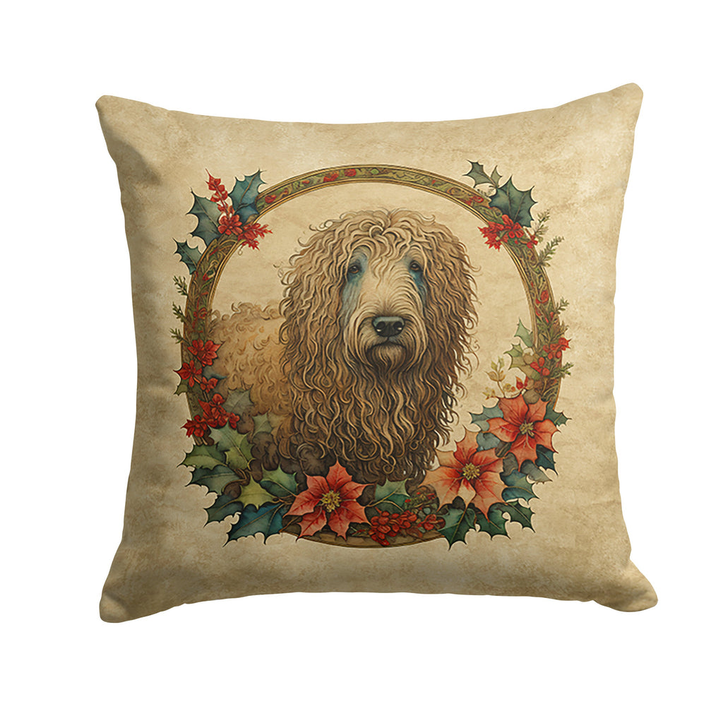 Komondor Christmas Flowers Decorative Throw Pillow 18x18 Indoor Outdoor Accent Cushion, Fabric Cover with Insert for Sofa, Bed, Porch & Living Room
