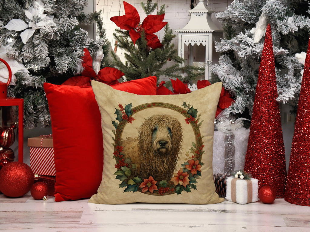 Komondor Christmas Flowers Decorative Throw Pillow 18x18 Indoor Outdoor Accent Cushion, Fabric Cover with Insert for Sofa, Bed, Porch & Living Room