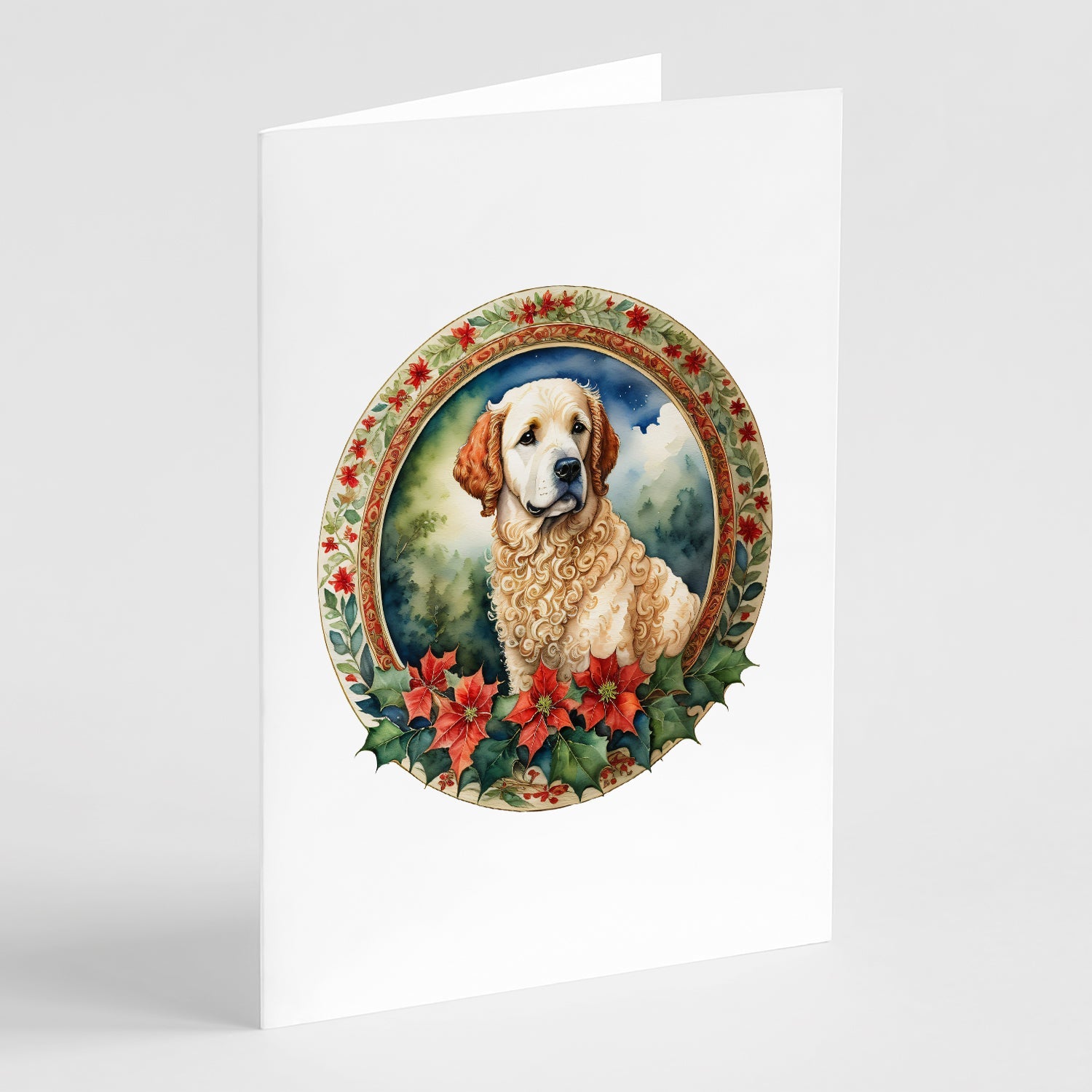 Kuvasz Christmas Flowers Greeting Cards Pack of 8 Blank Cards with Envelopes Whimsical A7 Size 5x7