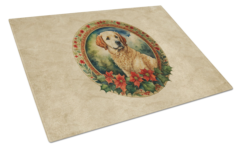 Kuvasz Christmas Flowers Cutting Board Tempered Glass Kitchen Cutting Surface, Heat Resistant Chopping, Non-Slip Feet, Food Prep & Serving