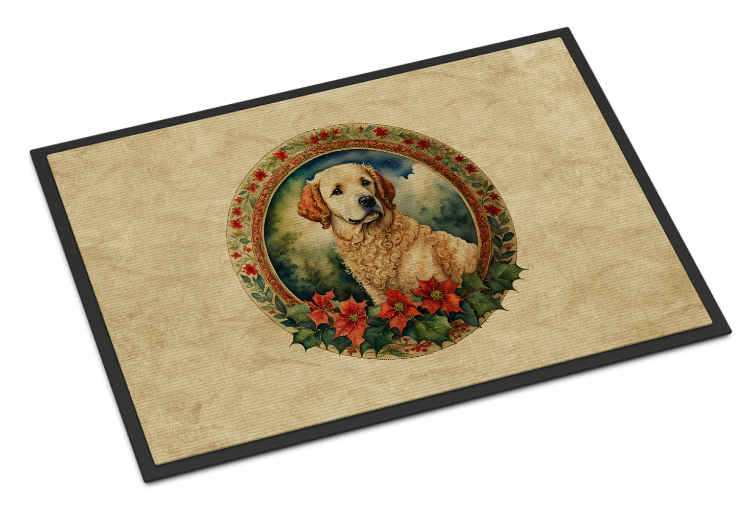 Kuvasz Christmas Flowers Doormat Indoor Outdoor 18H X 27W Front Door Mat Rugs for Entryway, Non Slip Washable