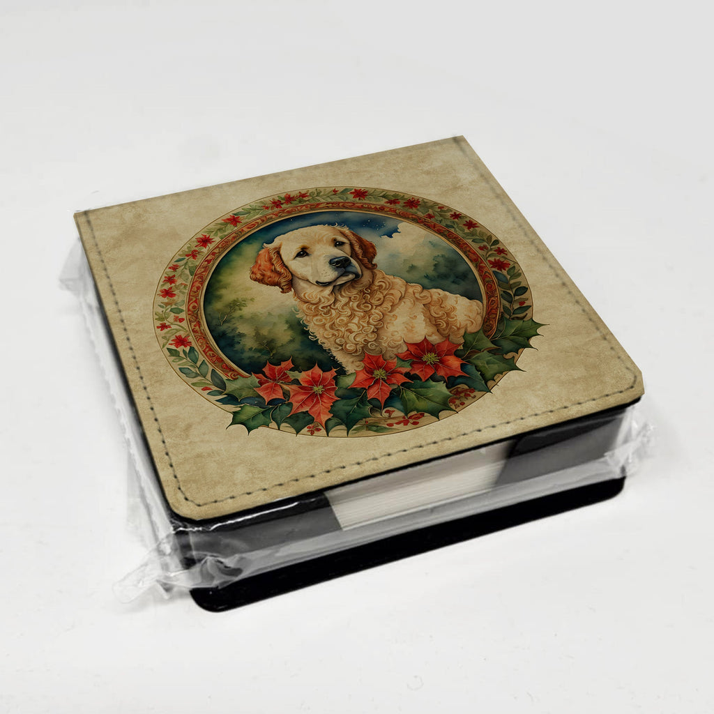 Kuvasz Christmas Flowers PU Leather Note Paper Holder with Artist-Designed Cover, Desk Accessory, Office Gift